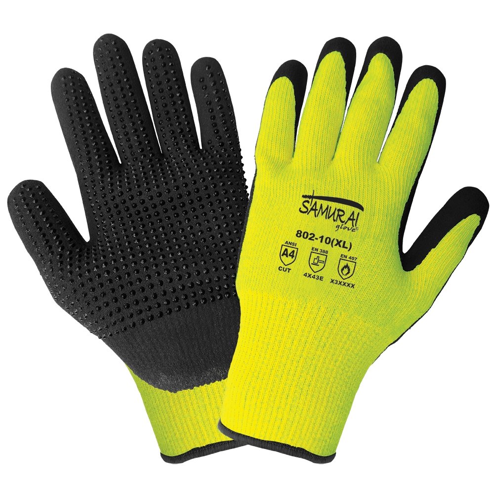 Samurai Glove 802, High-Visibility ANSI A4 Cut, Abrasion, Puncture, and Heat Resistant Dotted Palm Work Gloves, 1 Pair - BHP Safety Products